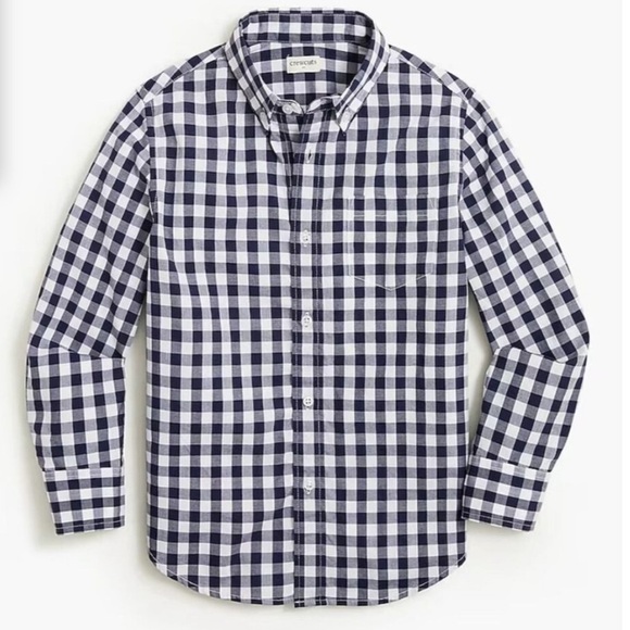 Crewcuts x J. Crew Kids' Navy Long-Sleeve Flex Checkered Washed Shirt Gingham - Picture 1 of 8